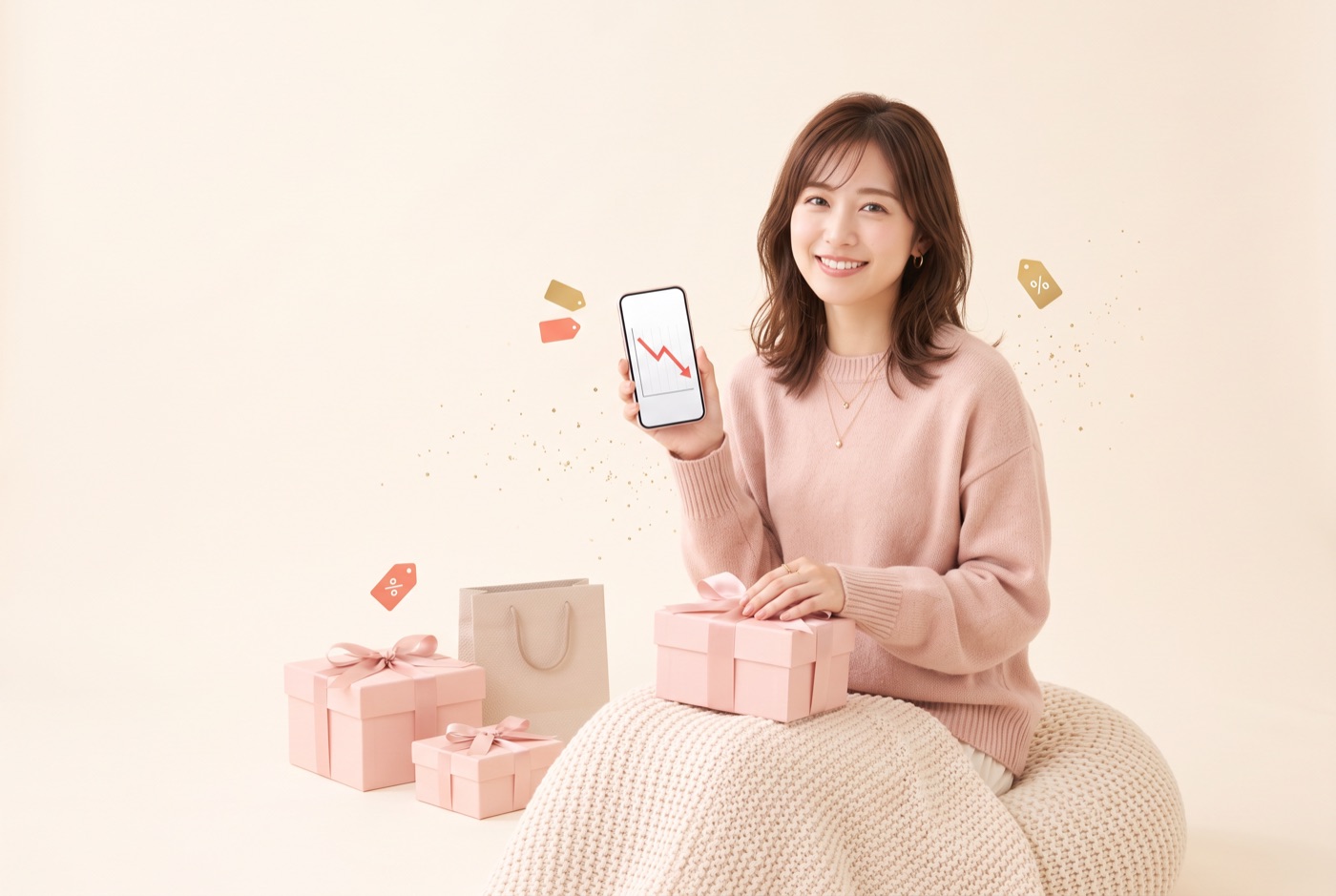 爆下げをスマホでチェックする女性